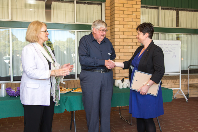 Member for Mulgoa Tanya Davies congratulated Scott Wheeler for his years of volunteering at the Nepean Food Services. Photo: Megan Dunn.