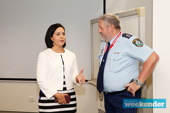 Londonderry MP Prue Car chatting with Superintendent Greg Peters