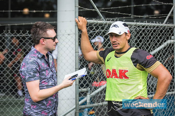 Eljah Taylor chats with Weekender journalist Nathan Taylor. Photo: Megan Dunn