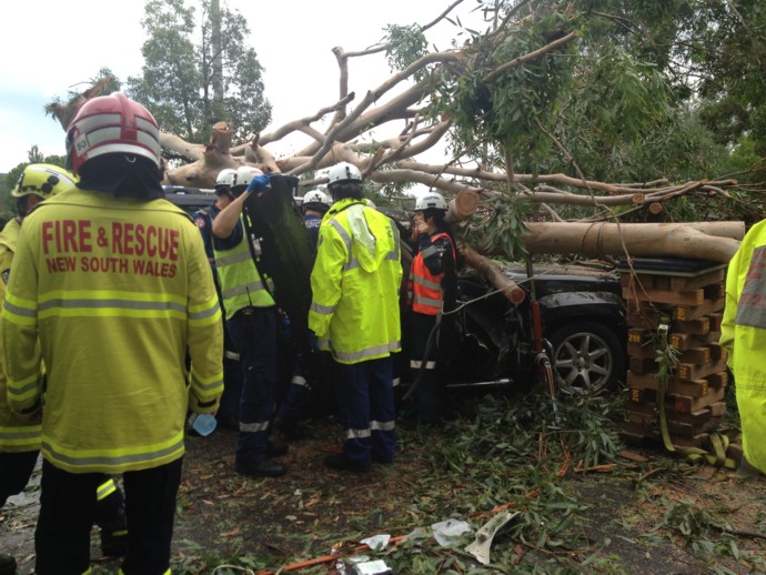 Emergency crews work to free the woman trapped in Emu Plains. Photo: CareFlight