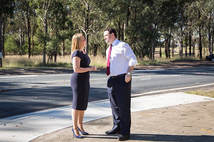 Fiona Scott and Stuart Ayres chatting during the election campaign