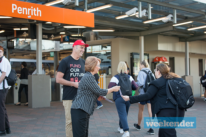 Penrith Mayor Karen McKeown at Penrith Station this morning. Photo: Megan Dunn