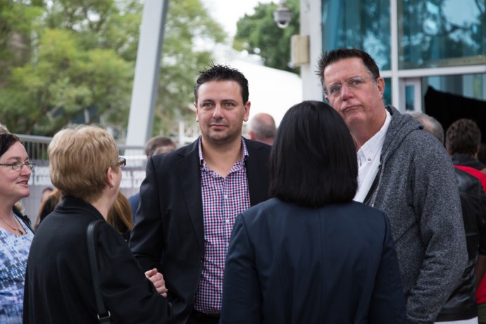 Todd Carney and Greg Davies ahead of this morning's launch. Photo: Megan Dunn