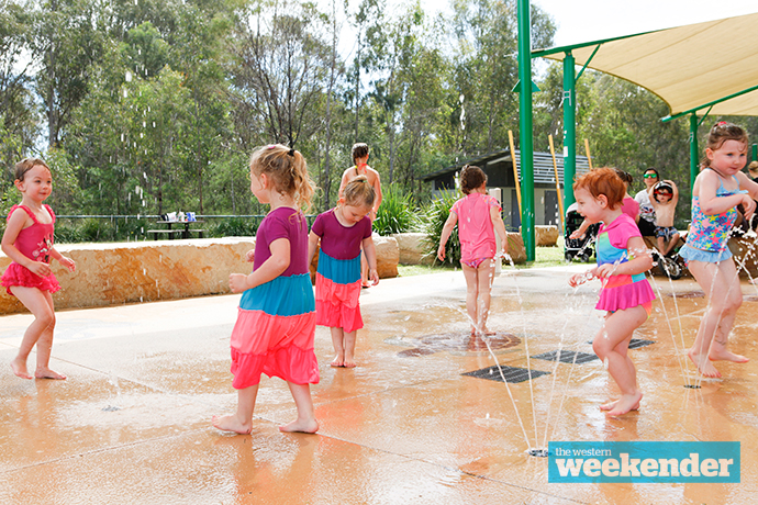 Kids cool off at Werrington Lakes today. Photo: Melinda Jane