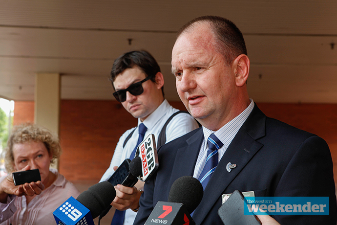 Brett McFadden addresses the media. Photo: Melinda Jane