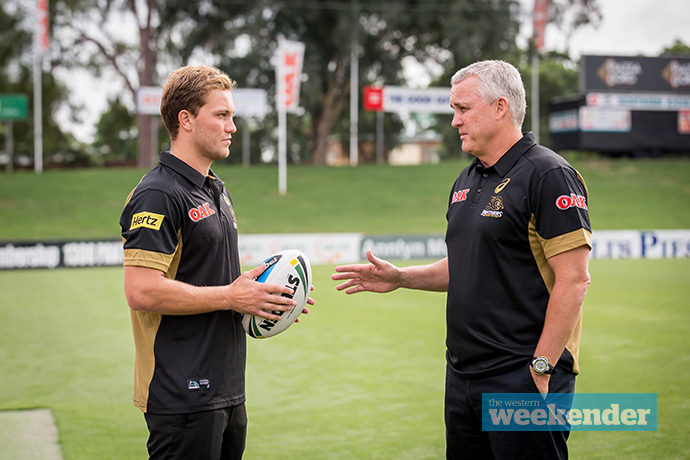 Panthers captain Matt Moylan with coach Anthony Griffin