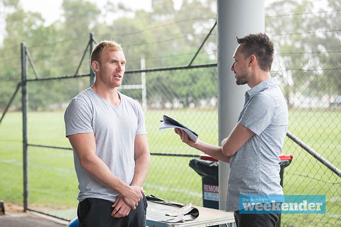 Peter Wallace speaks with Weekender journalist Nathan Taylor on Tuesday. Photo: Megan Dunn.