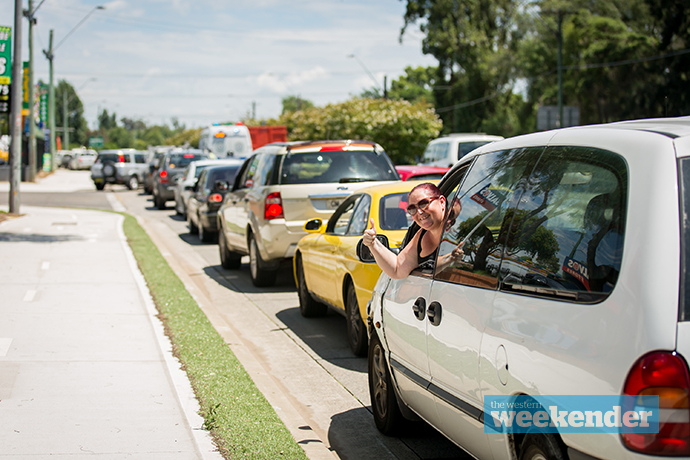 Trish from Colyton was thrilled with the free fuel promotion. Photo: Megan Dunn