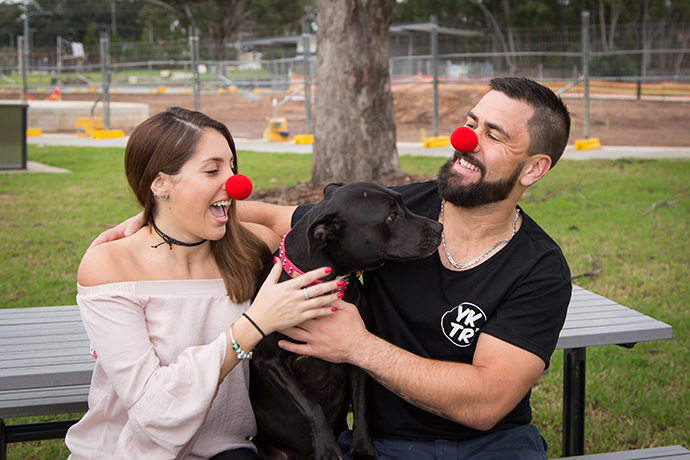 Penrith Panthers star Jamie Soward and his partner Madi Toms are supporting Red Nose Day. Photo: Megan Dunn