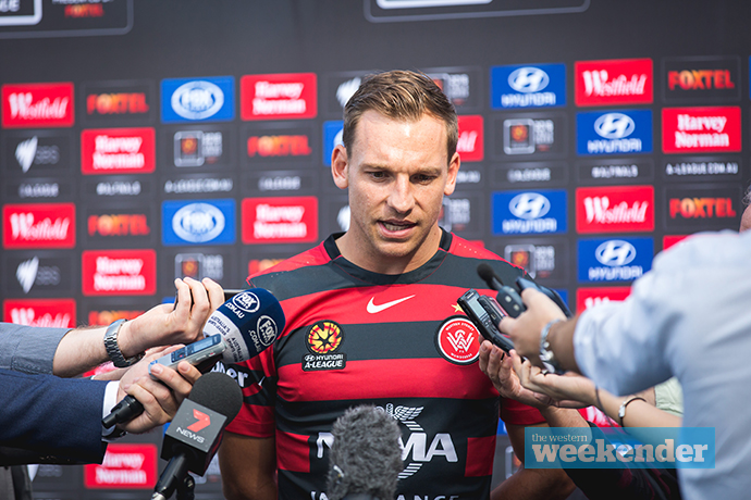 Brendon Santalab speaking to the media. Photo: Megan Dunn