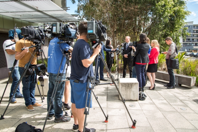 Detective Chief Inspector Grant Taylor addresses the media on Saturday. Photo: Megan Dunn