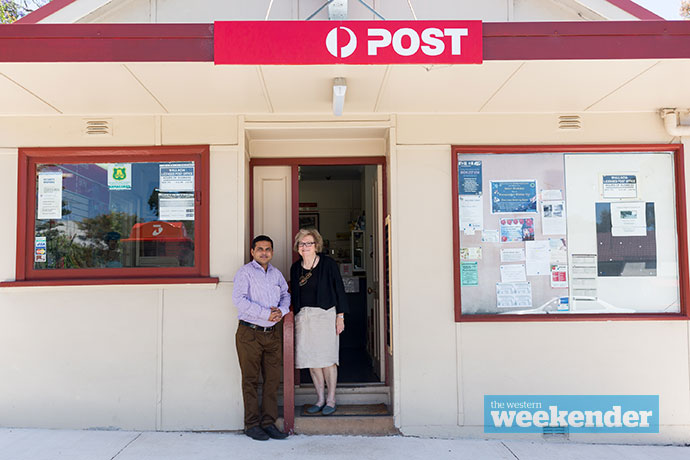 New Licensee, Dinesh Bharwad, and Margaret Fowler at the Wallacia Post Office. Photo: Megan Dunn